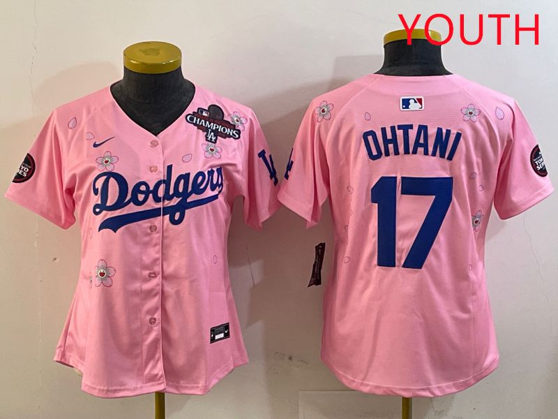 Youth Los Angeles Dodgers #17 Ohtani Pink Sakura Edition 2025 Nike MLB Jersey style 26->youth mlb jersey->Youth Jersey